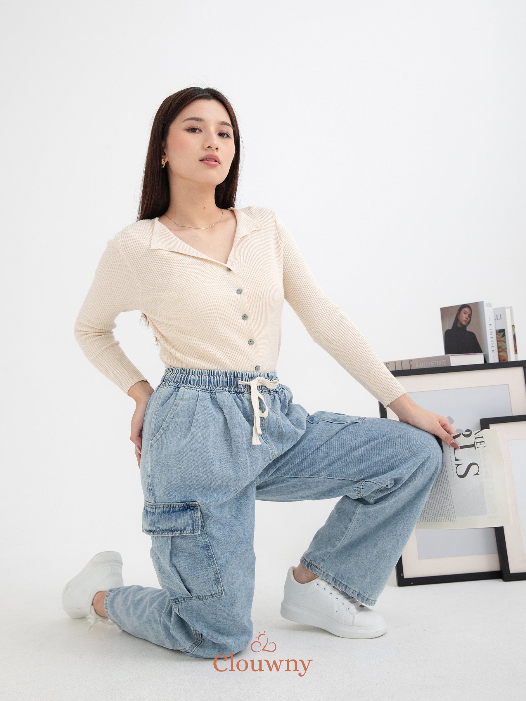 Joy Cargo Denim Pants - Light Blue